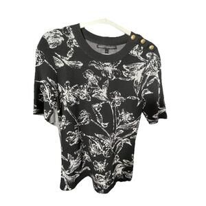 White House Black Market Sweater S Short Sleeve Floral Gold Buttons Womens